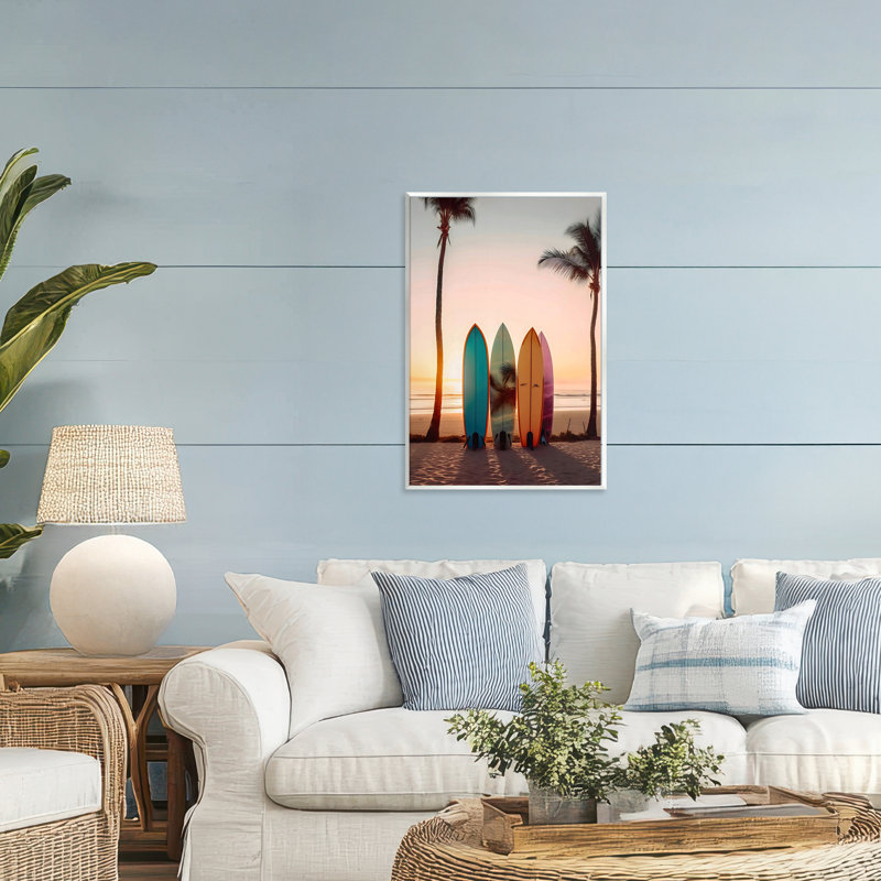 Quatre plaques de surf au coucher du soleil, plaque par LSR Design Studio, H 19 po x l 13 po