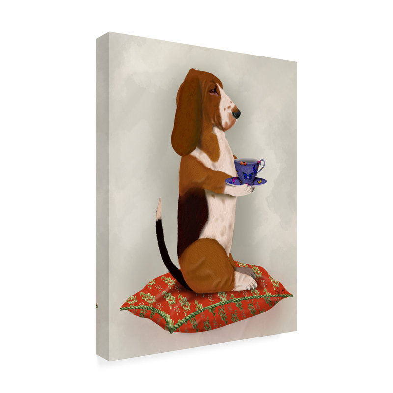 «Basset hound prenant le thé» par Fab Funky - impression sur toile tendue