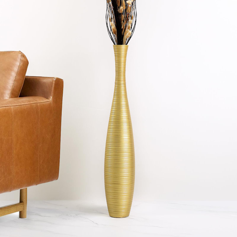 Gold Textured Resin Tall Floor Vase for Decorative Branches