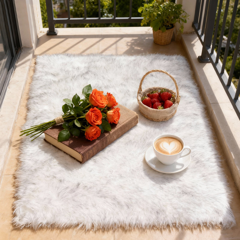 Plush Faux Sheepskin White Rug, Rectangle 2' x 3'