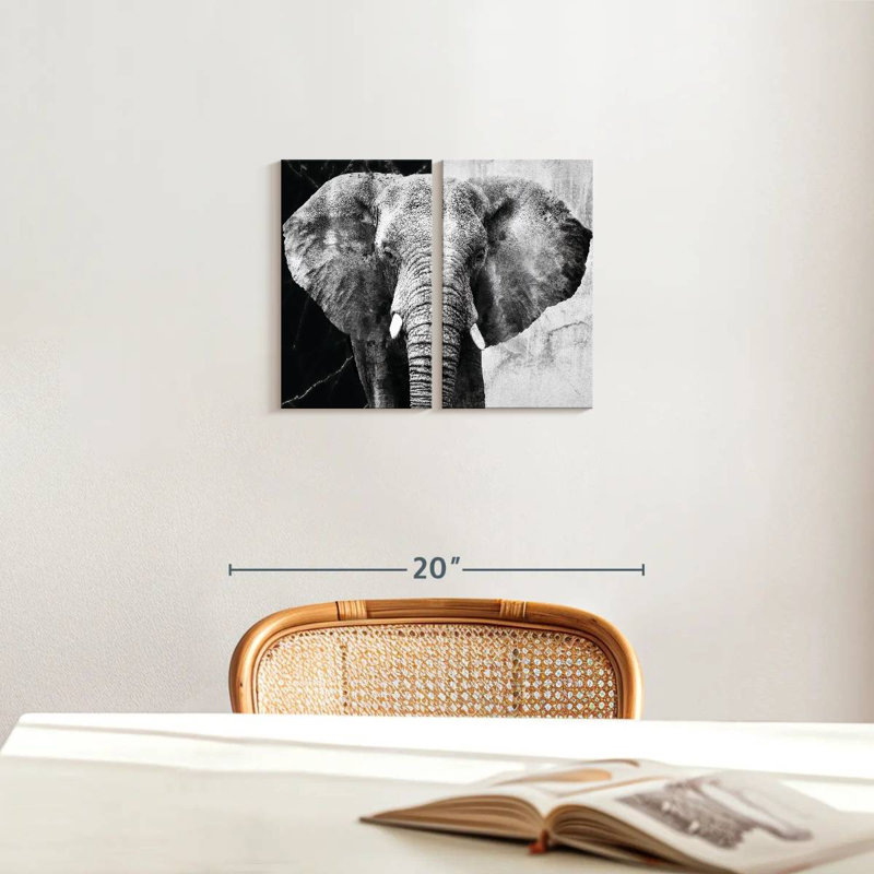 " Elephant Black And White " by BlackBlood Arts 2 - Pieces, 12" H x 17" W x 1" D