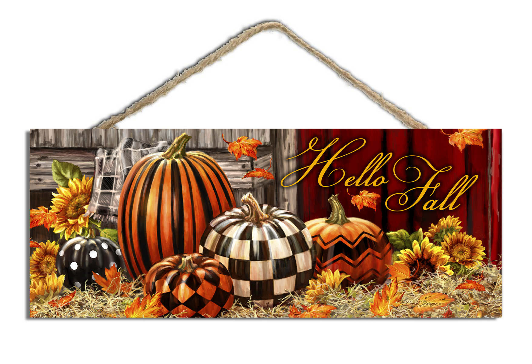 The Holiday Aisle® Autumn Pumpkins Wooden Sign with Rope Hanger | Wayfair