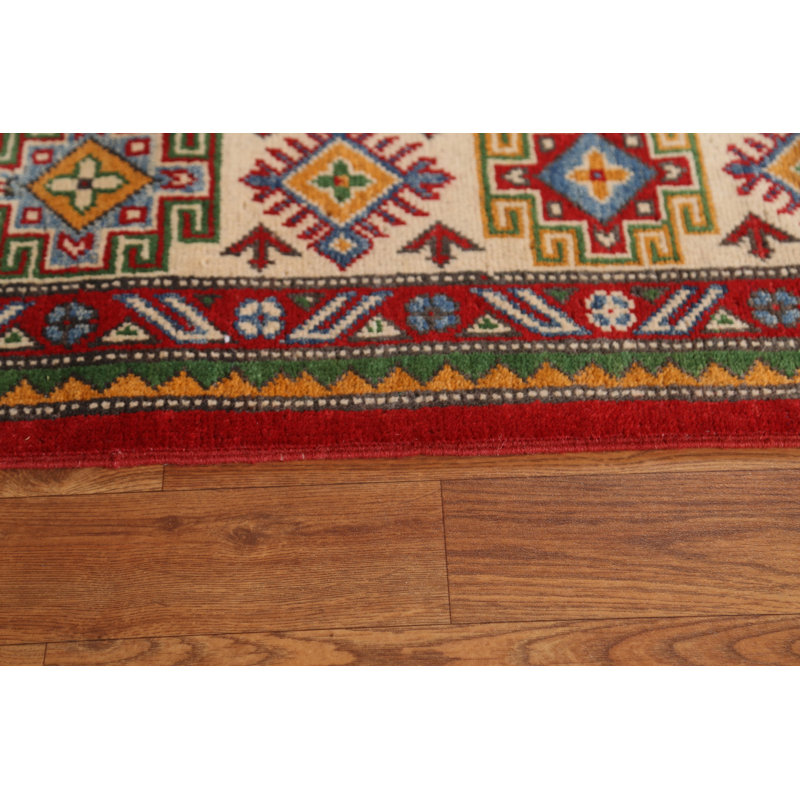 Tapis rouge / bleu / brun en laine noué à la main de conception unique 6 pi 6 po x 9 pi 11 po New Age