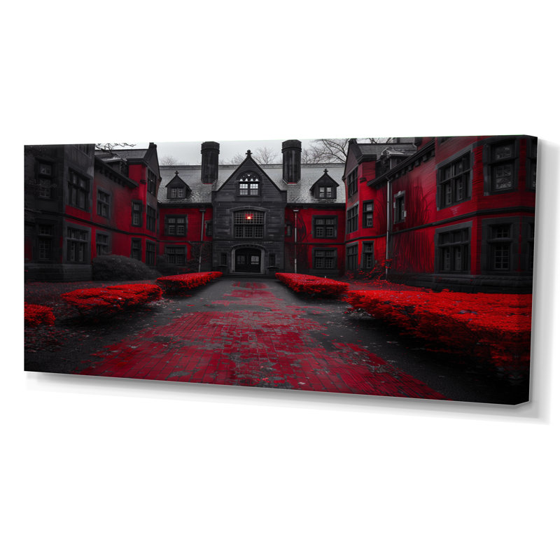 Monochromes gris et rouge de l'Université I - art mural de bâtiments collégiaux et universitaires, Toile tendue