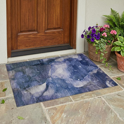 Tapis extérieur lavable antidérapant bleu 2 pi x 3 pi
