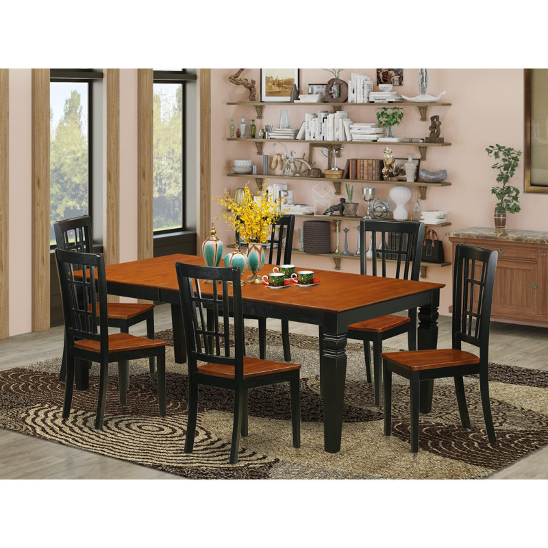 Ensemble de table de salle à manger 7 pièces 7 pièces, Noir, 7 pièces : 1 table, 6 chaises, H 30 po x l 84 po x P 42 po