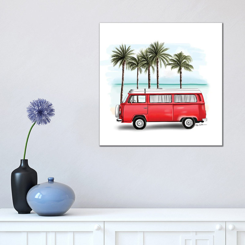 Red Kombi by Elza Fouche - Wrapped Canvas Painting, 45.72 cm H x 45.72 cm W x 3.175 cm D