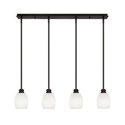 Luminaire suspendu linéaire 4 lumières Edge avec verre en lin blanc 5 po Edge