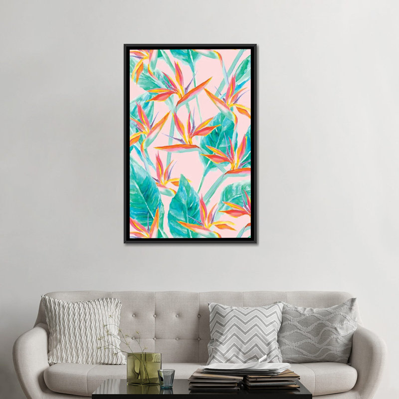 «Birds of Paradise», impression sur toile, H 48 po x l 32 po x P 1,5 po, Toile avec cadre noir, Pas de tapis