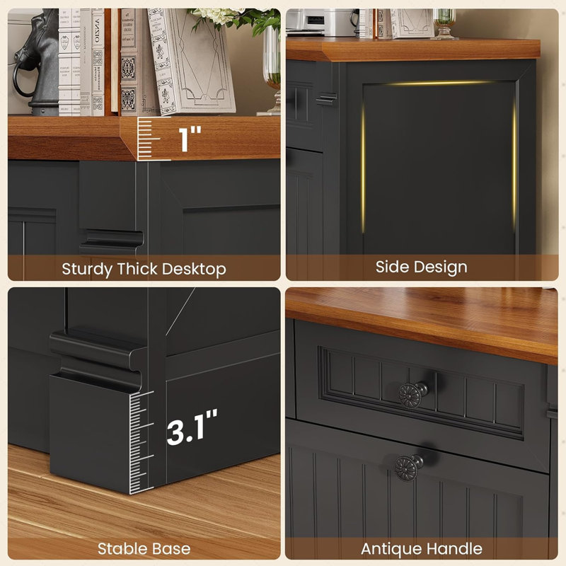 4 Drawers File Cabinet, 33" Farmhouse Filing Cabinets For Home Office, Black/Brown