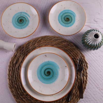 Ensemble d'assiettes en porcelaine 7 pièces Elegant, va au lave-vaisselle et au micro-ondes | Assiette de service: 9,8 x 9,8 x 0,8 pouces, assiettes à dessert: 7,5 x 7,5 x 0,8 pouces | Parfait pour recevoir et pour un usage quotidien, design durable et 
