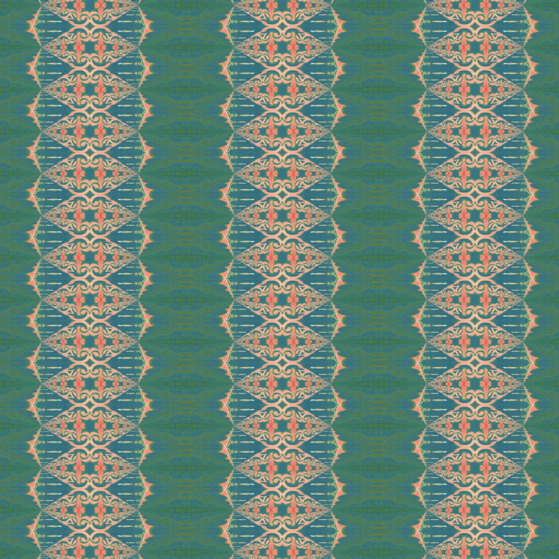 Elizabeth | Ornate Stripe Wallpaper Double Roll, Teal/Blue/Green/Pink/Orange