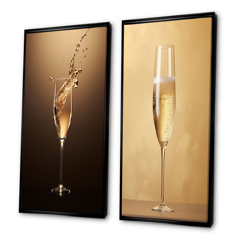 «Fragility Golden Champagne», ensemble de 2 impressions sur toile champagne, Cadre flottant noir, H 28 po x l 25 po