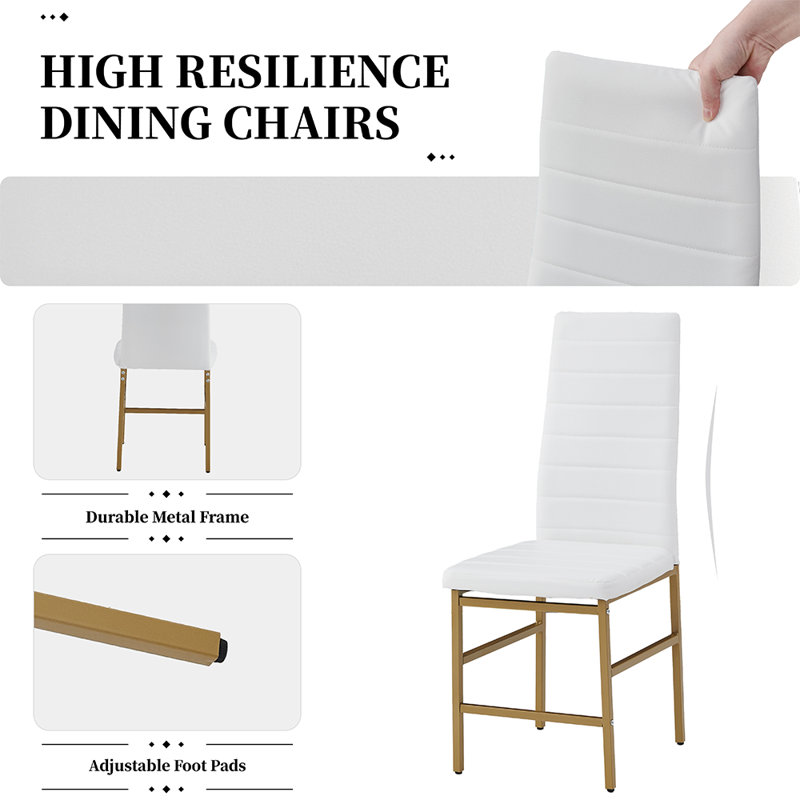 Ensemble de 2 chaises de salle à manger en cuir avec dossier haut moderne et rembourré et pieds en métal pour la cuisine, la salle à manger et le salon