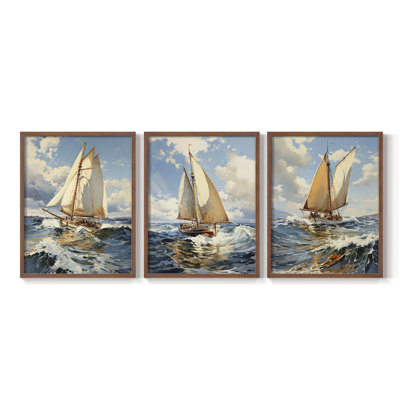 Série Sea and Shore Lxxiv - Ensemble de 3 estampes numériques encadrées - Prêt à être accroché