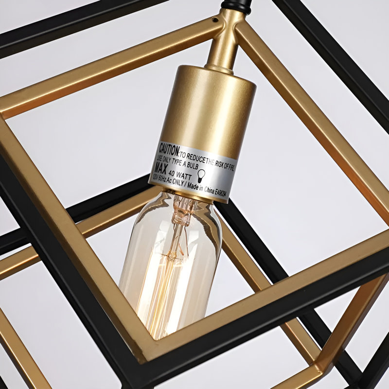 1-Light Double Finish Industrial Cube Pendant Light, Matte Black/Bronze