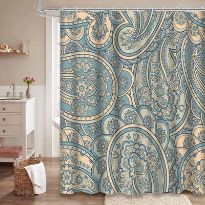 Rideau de douche imperméable à motif floral avec 12 crochets