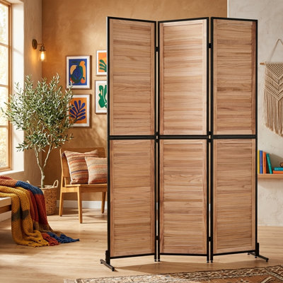 Cloison de séparation à 3 panneaux et paravent pliant en bois naturel cloisons de 6 pi pour séparer les pièces (naturel)