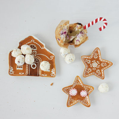 Hand-Painted Stoneware House Plate with Gingerbread Motif