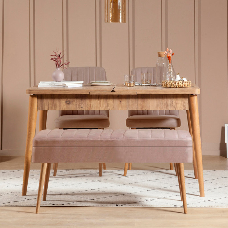 Manningtree 3 -Person Extendable Dining Set, Natural, Natural, Puce Pink/Natural