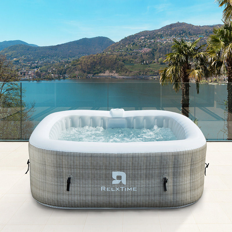 RELXTIME 6 Person 130 - Jet Polyvinyl Chloride (PVC) Square Inflatable Hot Tub