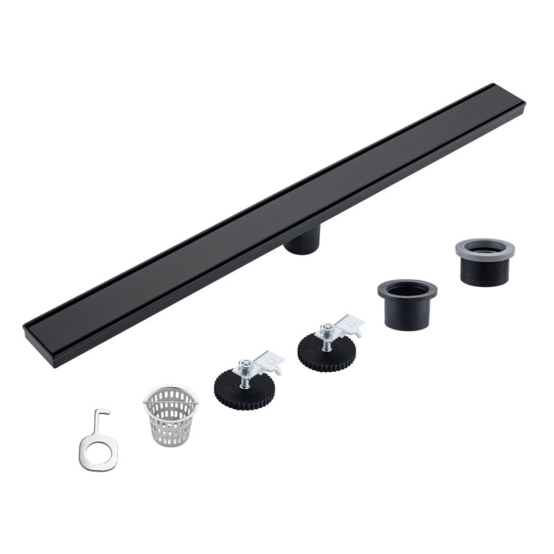 Drain de douche à grille linéaire l 32 po, nickel brossé, Noir mat