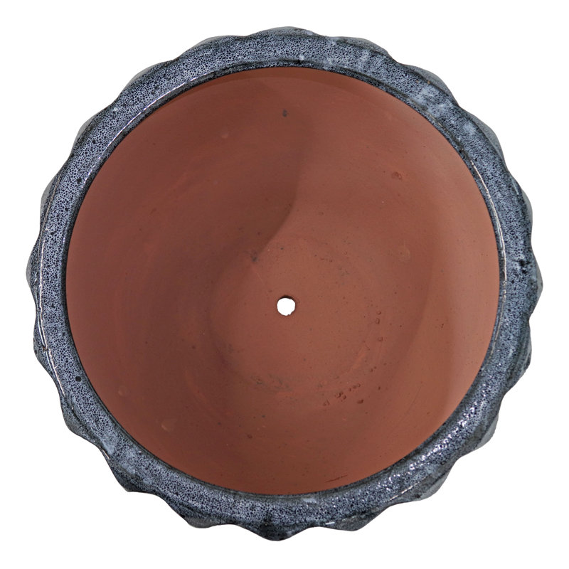 Sharlita Round Black Mist Ceramic Outdoor Planter Pot, 11" H x 13.5" W x 13.5" D, 1