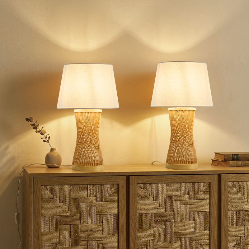 Lampe de table en bambou naturel naturel pour le salon, la chambre à coucher, Blanc