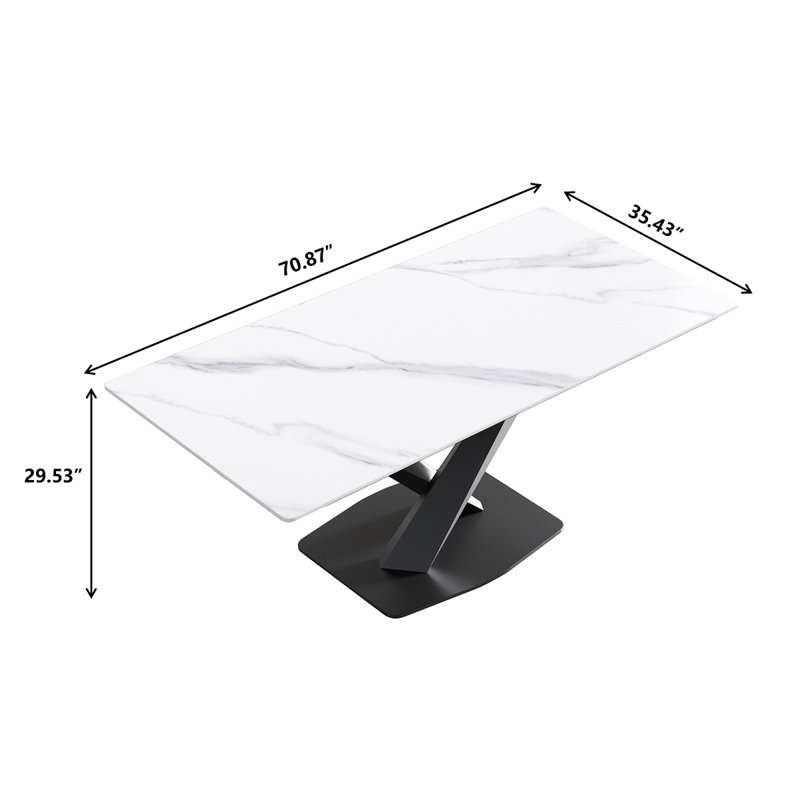 Table de salle à manger Sintered Stone, Noir, Blanc, H 29,53 po x L 70,9 po x l 35,4 po