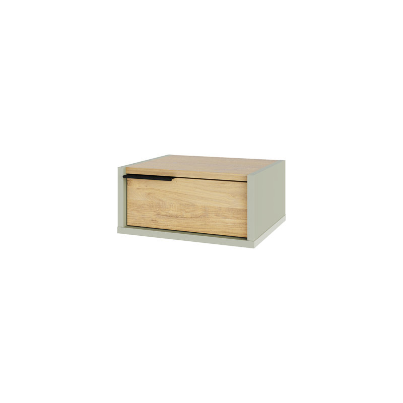  Eco Floating Bedside Table With Drawer And Metal Handle, Bedroom, Ash Green/Oak