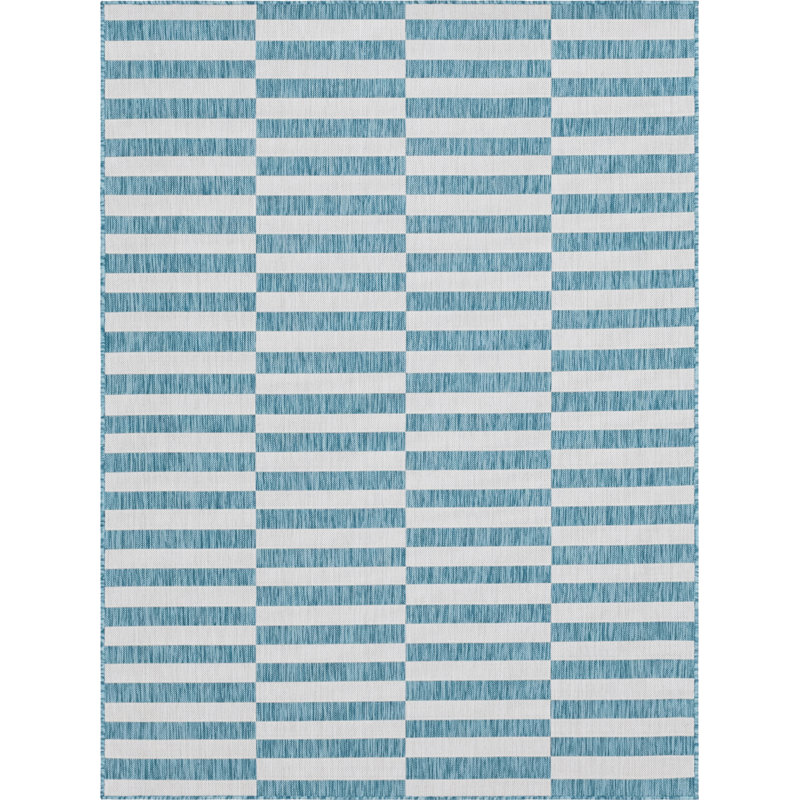 Darya Striped Blue/Ivory Indoor/Outdoor Area Rug, Rectangle 4'1" x 6'1"