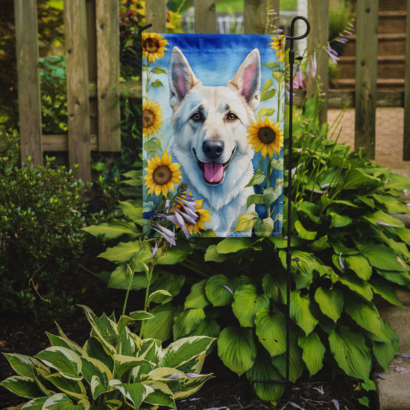 Irish Wolfhound in Sunflowers Garden Flag, White German Shepherd