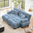 Cloud Couch Sleeper Sofa For Living Room, Chenille 2 Seater Sofa With 2 Lumbar Pillows And 2 Throw Pillows , Upholstered Wide Arm Sofa With 2 Ottomans,Chenille Blue-1049296208