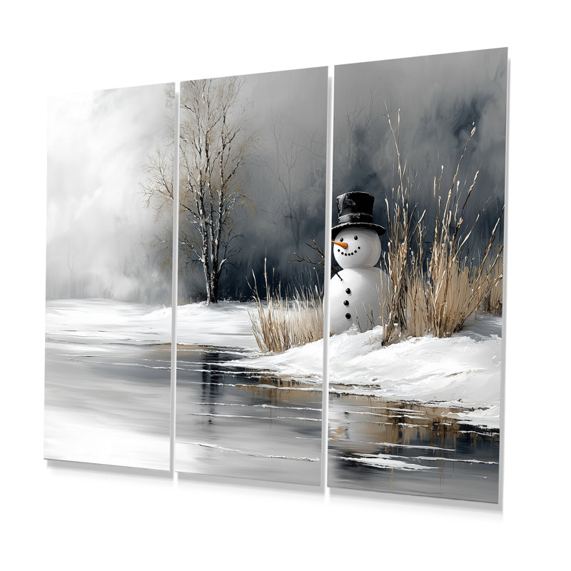 Bonhomme de neige de Noël dans des tons blancs et gris - Ensemble d'art mural de bonhomme de neige de Noël, Toile tendue