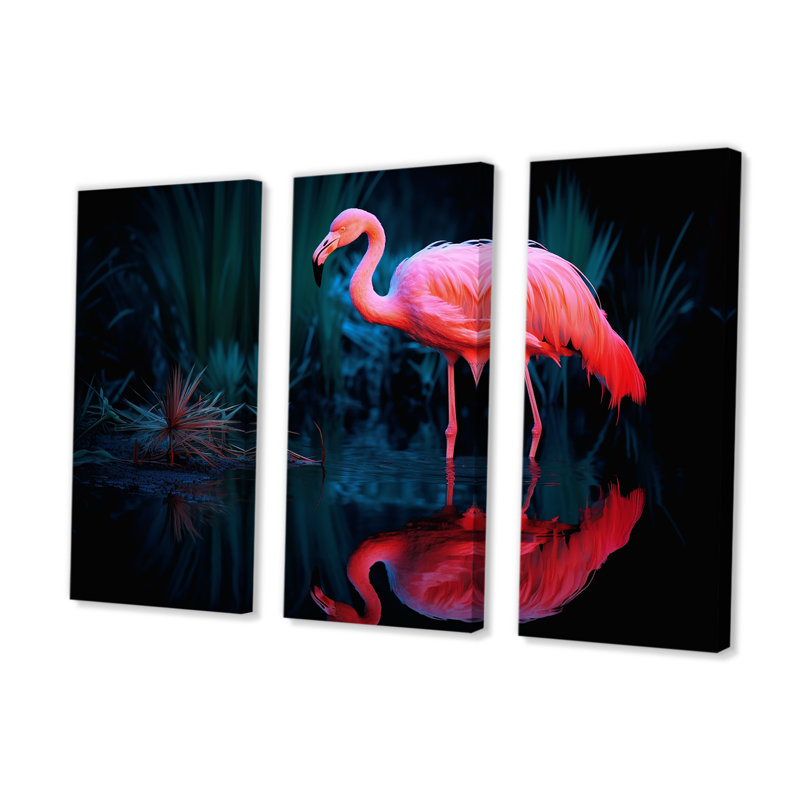 «Pink Flamingo Paradise II», ensemble d'art sur toile, H 40 po x l 60 po