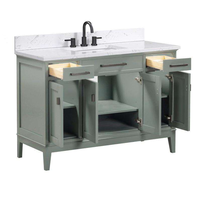 Madison 48" Single Bathroom Vanity with Carrara Marble Top, Cala White Engineered Stone, Smoke Green