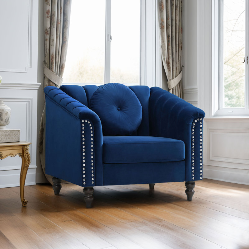 Fauteuil de salon bleu en microfibre avec accoudoirs arrondis, Microfibre bleue