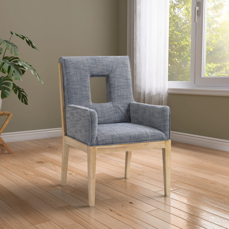 Fauteuil de salle à manger Flore, Tissu texturé en lin bleu marine, Naturel