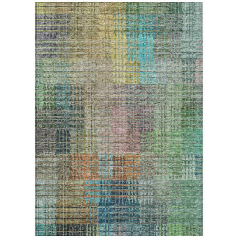 Tapis intérieur lavable abstrait vert doré et bleu sarcelle 8 pi x 10 pi