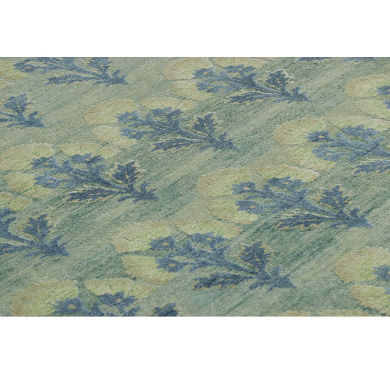 Rug & Kilim’S Oversized Block Print Custom Rug Design, Blue And Green Florals, Square 4'