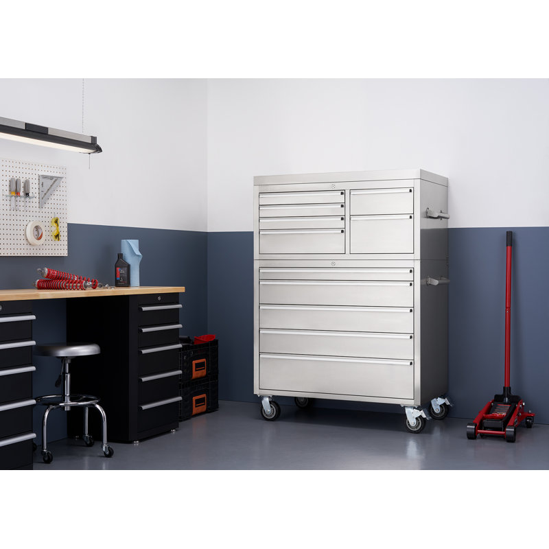 43 in. 11-Drawer Stainless Steel Rolling Tool Chest Combo