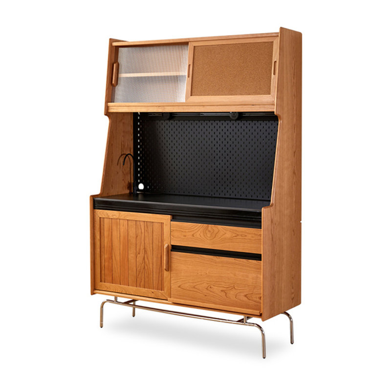 Multifunctional Solid Wood Rock Slab Stainless Steel Kitchen Food Cabinet