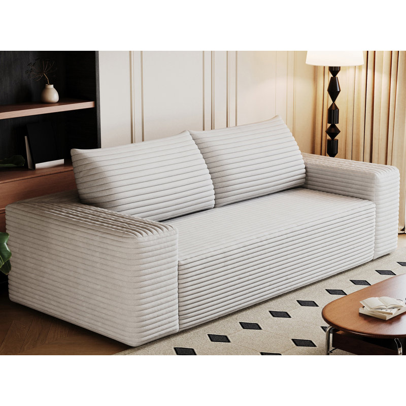 Canapé bloc moderne en velours côtelé désossé l 63 po, Blanc