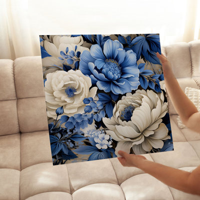 Floral pivoines bleues III, reproduction d'art classique sans cadre