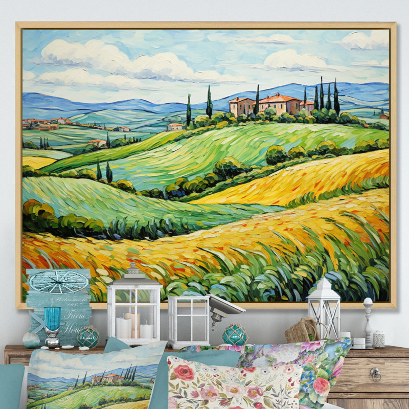 Vangogh Rolling Hills III - Vangogh, reproduction d'art sur toile, H 16 po x l 32 po x P 1 po, Cadre naturel flottant