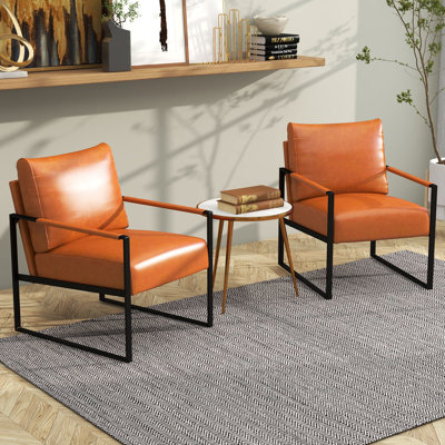 64cm Wide Modern Faux Leather Upholstered Accent Armchair with Metal Legs (Set of 2)