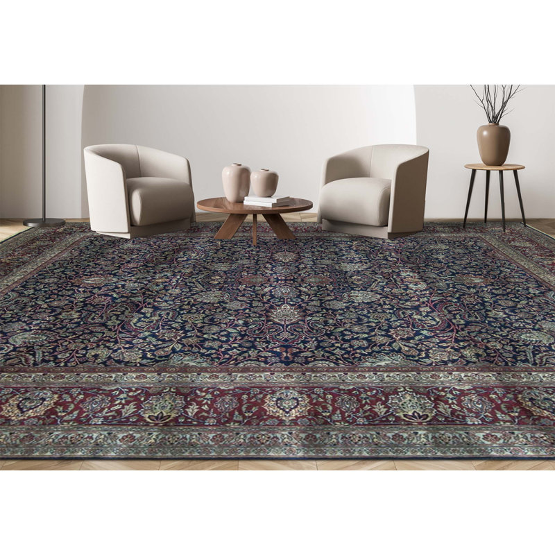 Hand-Knotted High-Quality Blue and Red Area Rug