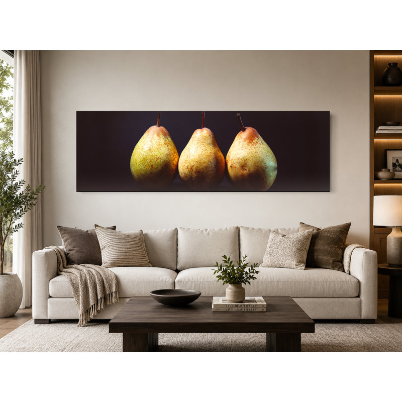«Three Pears Still Life», art mural sur toile panoramique, 36" W x 12" H