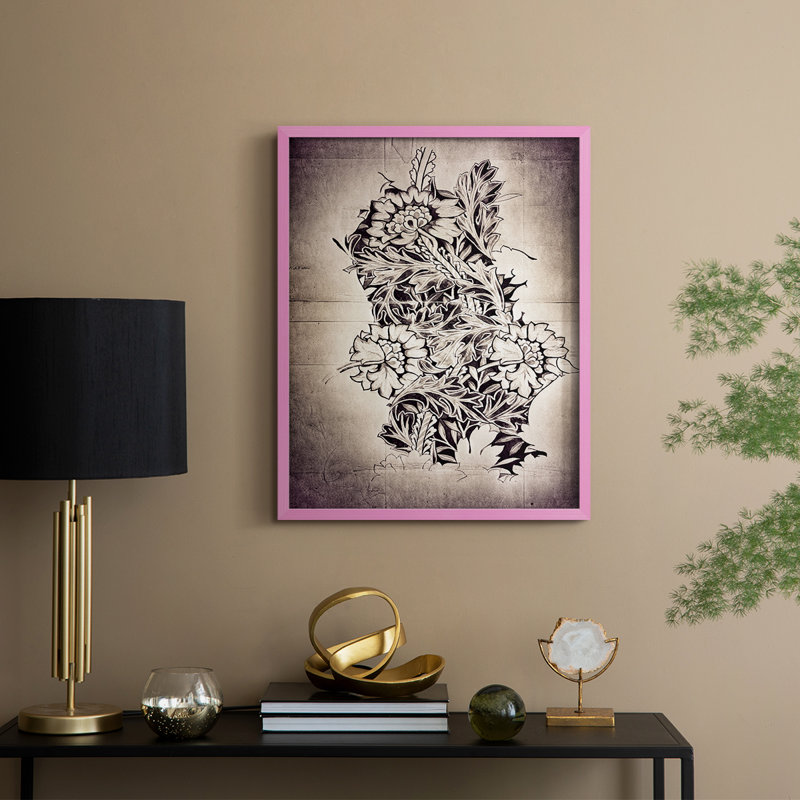Impression abstraite vintage encadrée Lxxxviii - bois massif, H 30 po x l 24 po, Rose