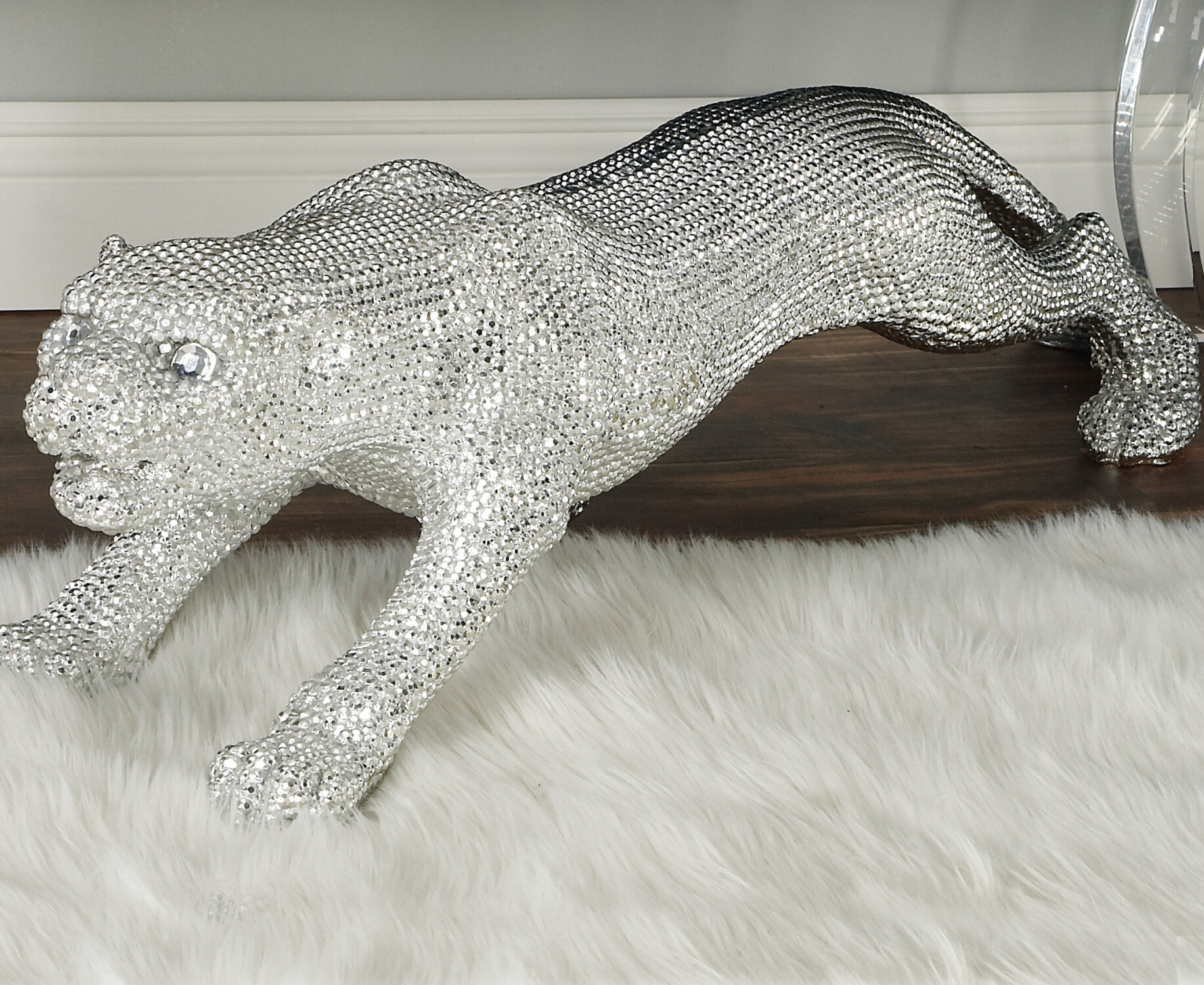 Silver Leopard Creative Artwork Animal Resin Sculpture Desk